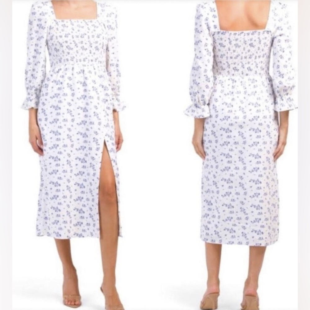 House of Harlow 1960 Floral Midi Linen Blend Cottagecore Blur White Dress Small